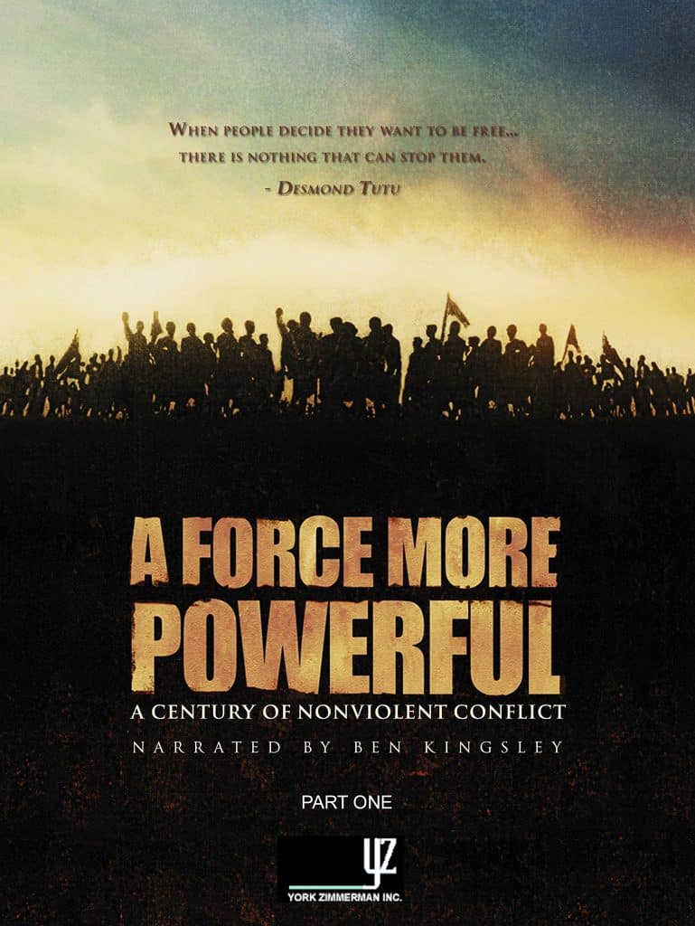 Cover image of A Force More Powerful DVD - shows a protesting crowd in sihouette.
