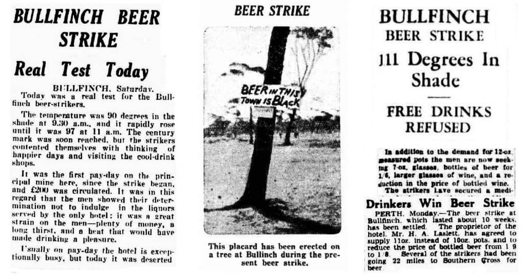 old newspaper articles about the Bullfinch Beer Strike