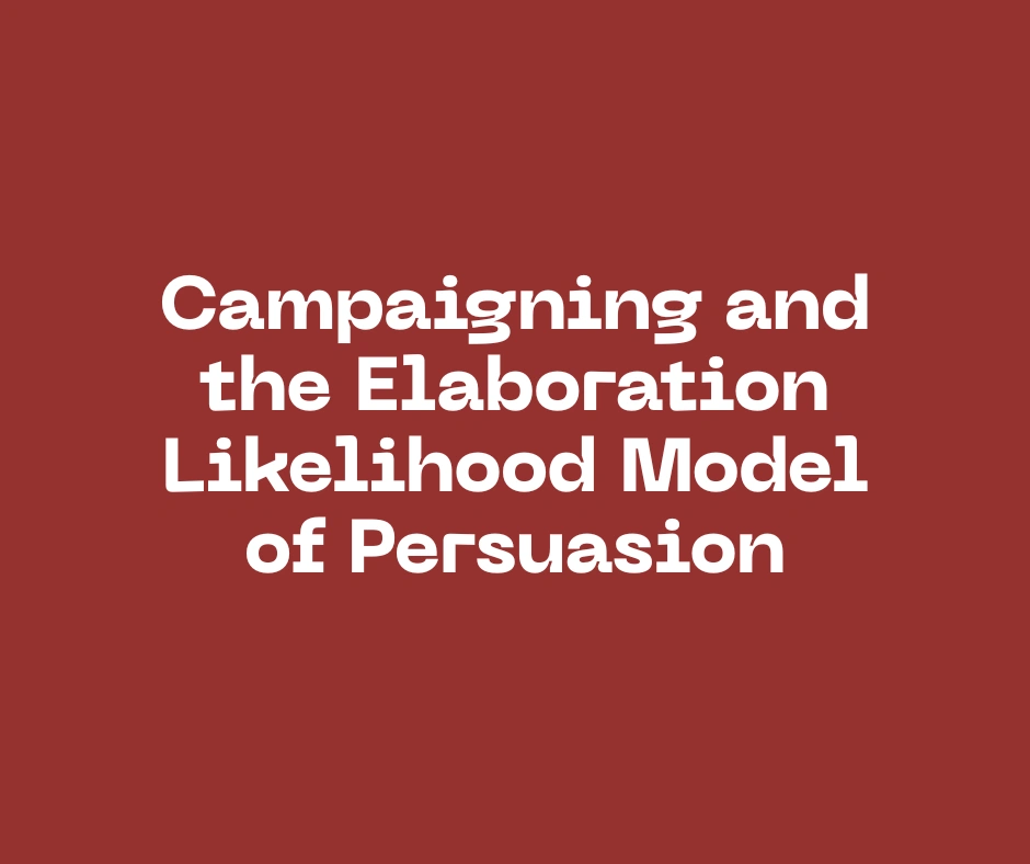 Text reads 'Campaigning and the Elaboration Likelihood Model of Persuasion'.