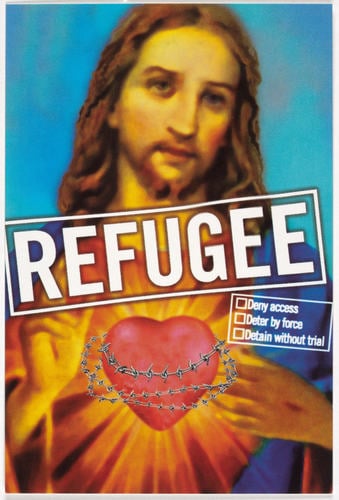 An image of Jesus Christ with 'Refugee' text across the image.