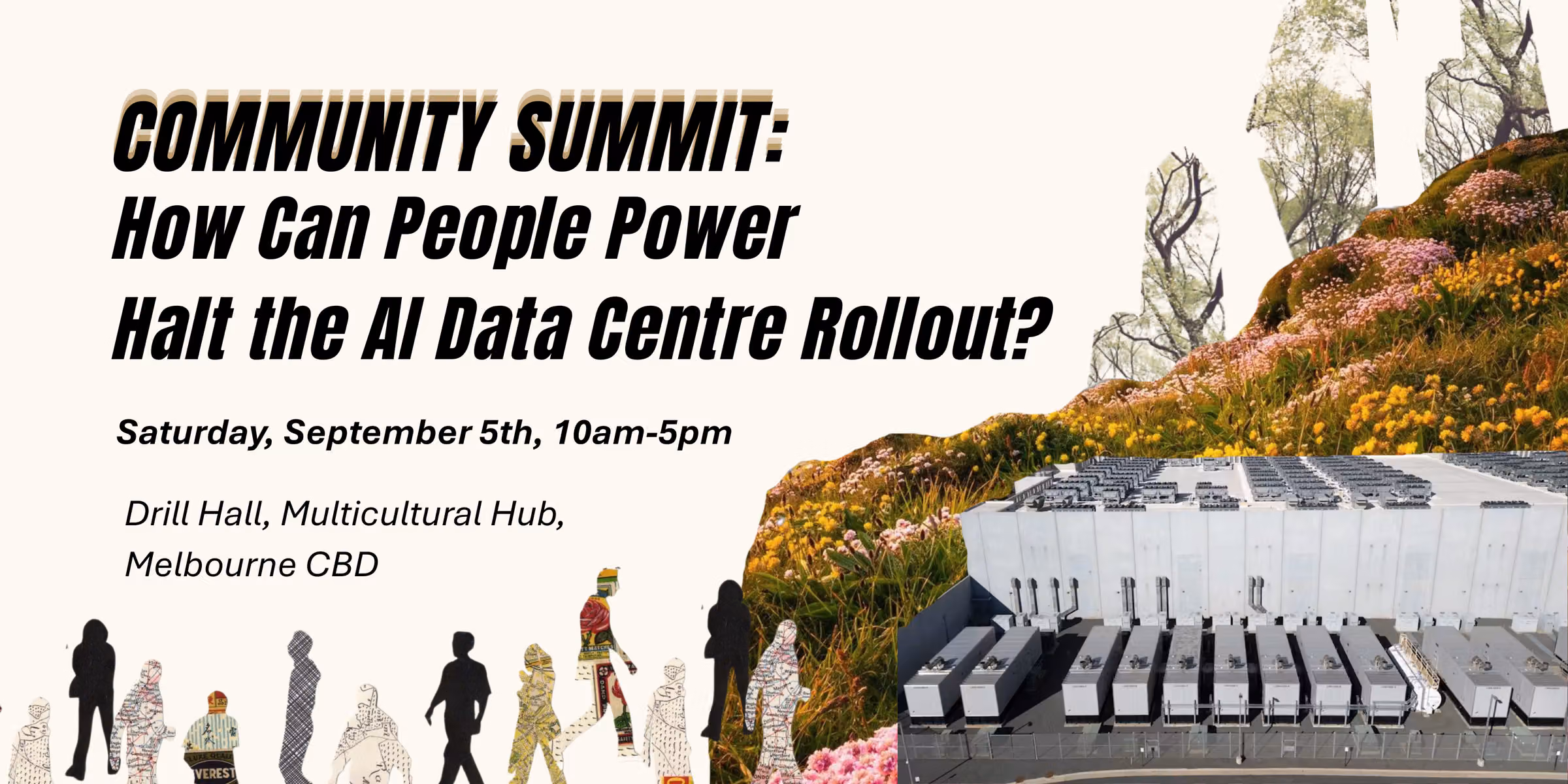 Promotional flier for the Community Summit: Can People Power Halt the AI Data Centre Rollout?
