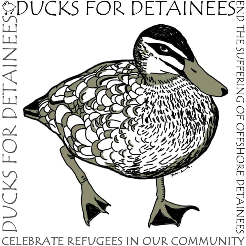 Ducks for Detainees logo including a drawing of a duck and the text 'Celebrate Refugees in Our Communities'.