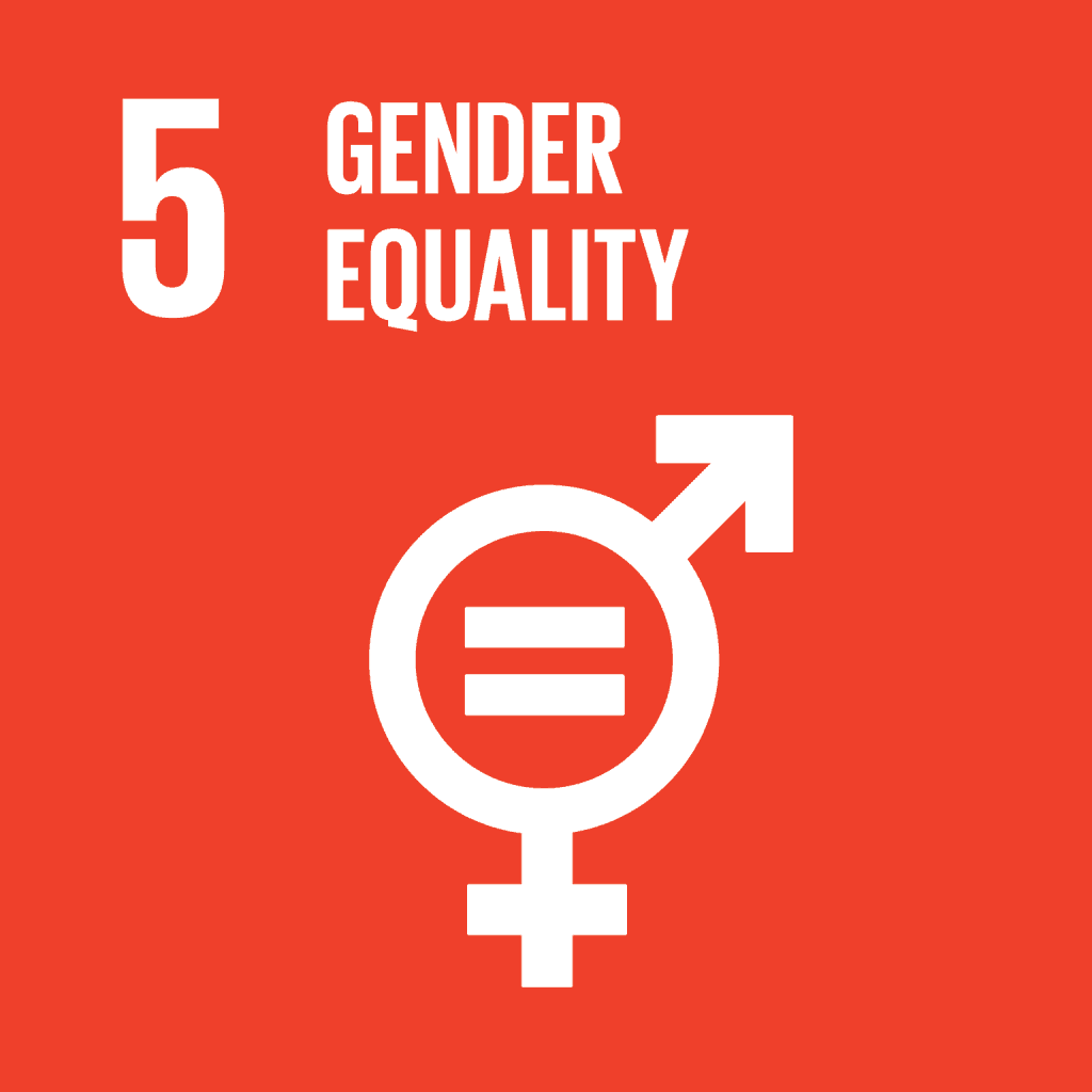 A red box with '5 Gender Equality' and male and female symbols.