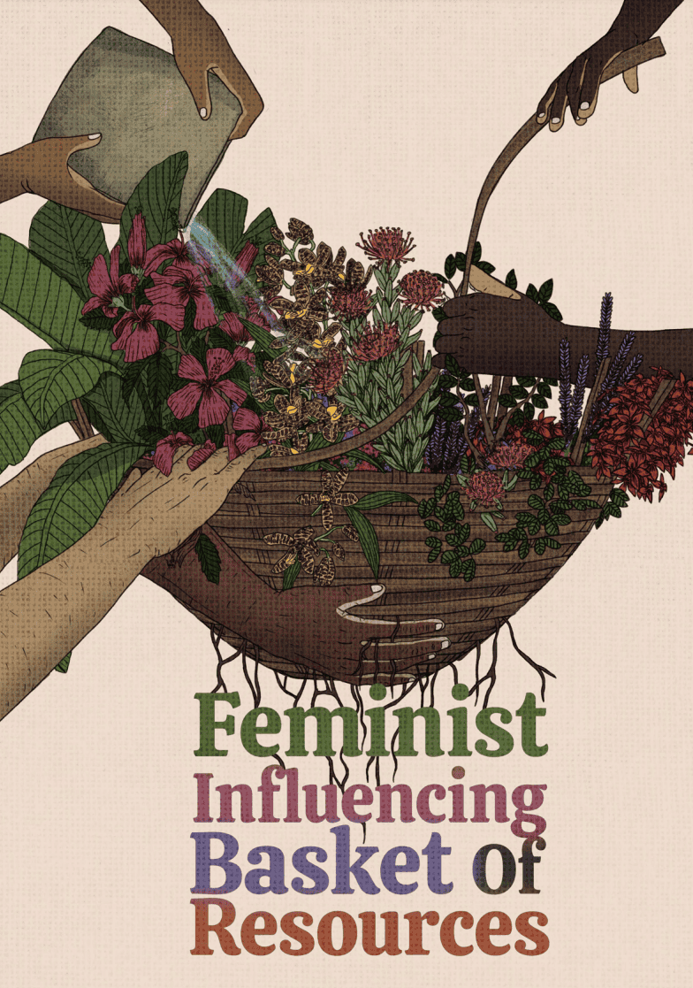 Guide Cover - Title reads 'Feminist Basket of Resources'. Illustration of an abundant woven basket being held up by hands of different colours. The basket is full of healthy plants and flowers. Someone is watering the baket with a watering can.|Screenshot from the guide 'Feminist Influencing Basket of Resources' by Oxfam.|Screenshot from the guide 'Feminist Influencing Basket of Resources' by Oxfam.|Screenshot from the guide 'Feminist Influencing Basket of Resources' by Oxfam.|Screenshot from the guide 'Feminist Influencing Basket of Resources' by Oxfam.|Screenshot from the guide 'Feminist Influencing Basket of Resources' by Oxfam.