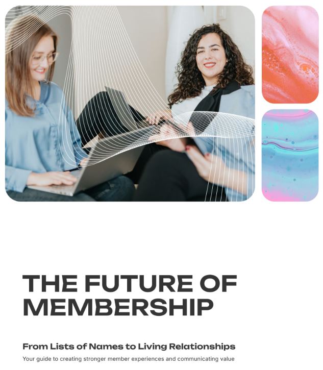 The cover of a report called The Furture of Membership which has two women sitting next to one another with one using a laptop