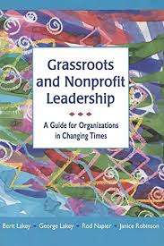 Cover of the book 'Grassroots and Nonprofit Leadership' which has a colourful abstract pattern as the background.