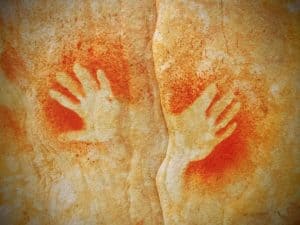 Australian Aboriginal hand painting in cave in Sydney
