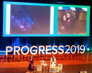 Anat Shenker-Osorio speaking on stage at the Progress 2019 conference in Melbourne.