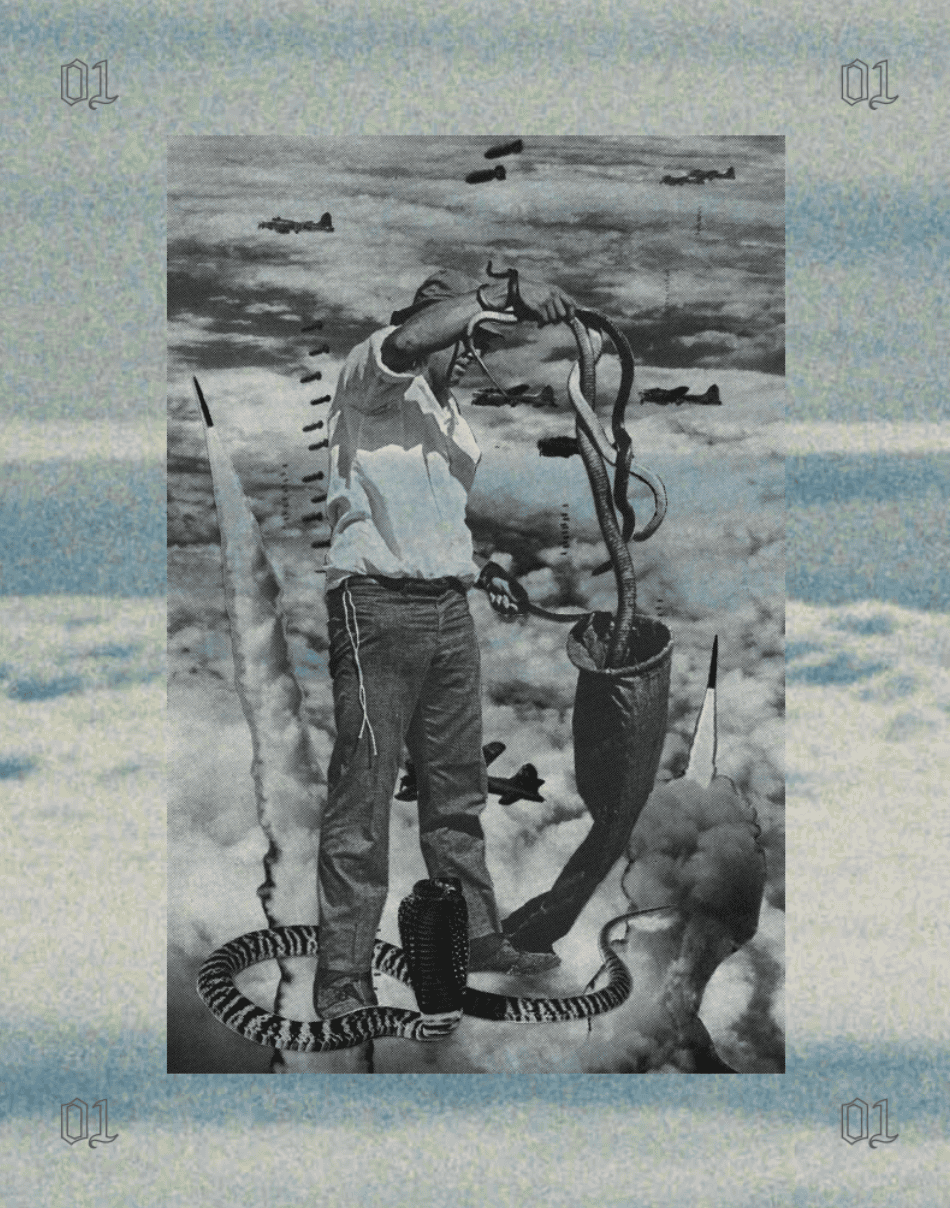 Front cover of a journal called Just Us. It is an abstract black and white collaged photo with a man wearing a hat holding a long snake bag and dropping a snake into it. There ware war planes flying over clouds in the background. This cover may be symbolic of taking action and the forces that go against it.|photo of graffiti on wall that reads 'BE KIND'. there are rocks in front of the walll.|Internal cover page of a journal titled "Just Us Journal 0101 NOTHING SOUNDS AS GOOD AS THE TRUTH FEELS". There is photo of a Joker card which is scribbled out with lots of crosses.||screenshot of a journal article titled '3 reasons to support environmental defenders'. There is text and a drawing of a leopard.|shimmering light shining on the ocean with a red reflection.|Screenshot of an article titled 'Sharing is Resistance'. There is text and two fish circling in each other in bottom right hand corner.