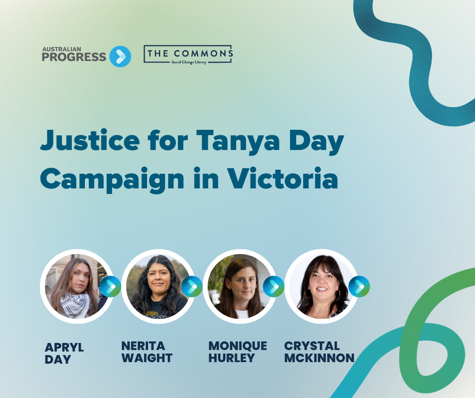 Banner image entitled Progress 2026: Justice for Tanya Day Campaign in Victoria
