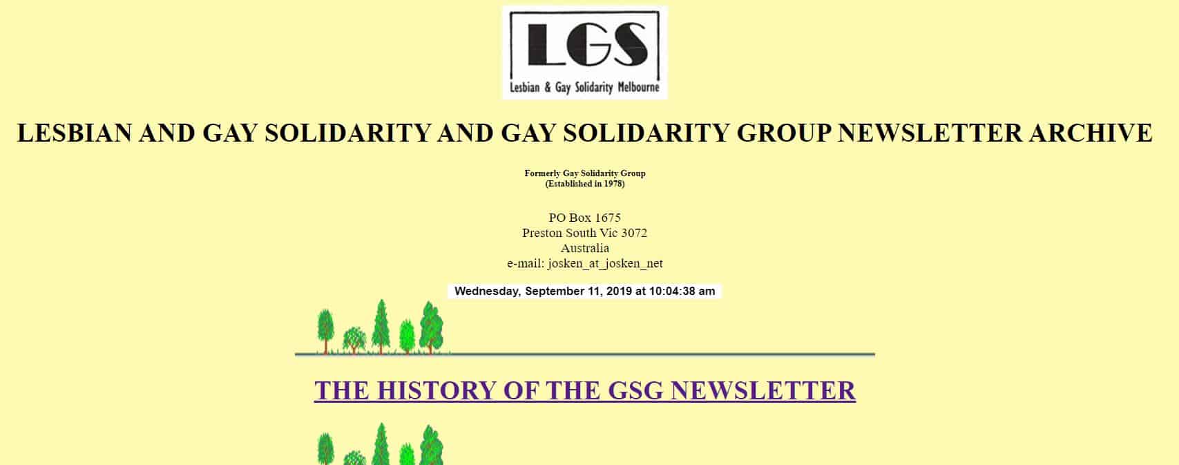 front page of Lesbian and gay solidarity group newsletter archive