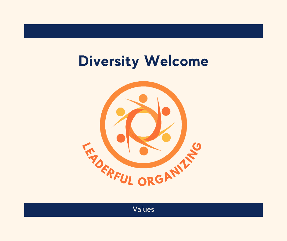 Title reads 'Diversity welcome" Image of orange circle with another circle inside and 6 little circles.