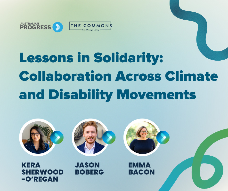 Banner image entitled Progress 2026: Lessons in Solidarity: Collaboration Across Climate and Disability Movements