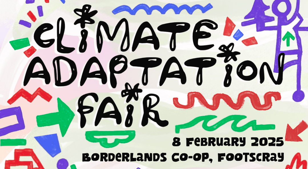 Climate Adaptation Fair poster with colourful graphics: a person