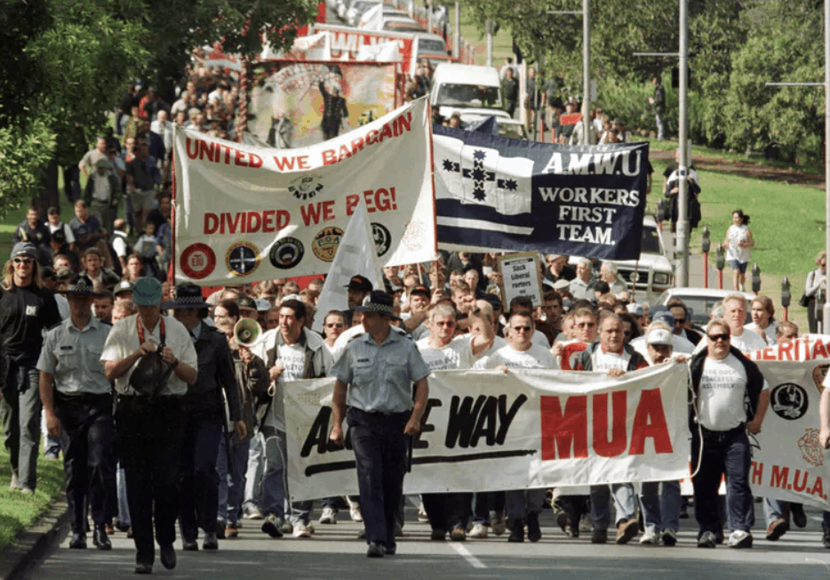 Dockworkers in Australia, pictured here alongside other trade union members in a march through central Melbourne, acted in solidarity with South African workers in the 1980s. Reuters