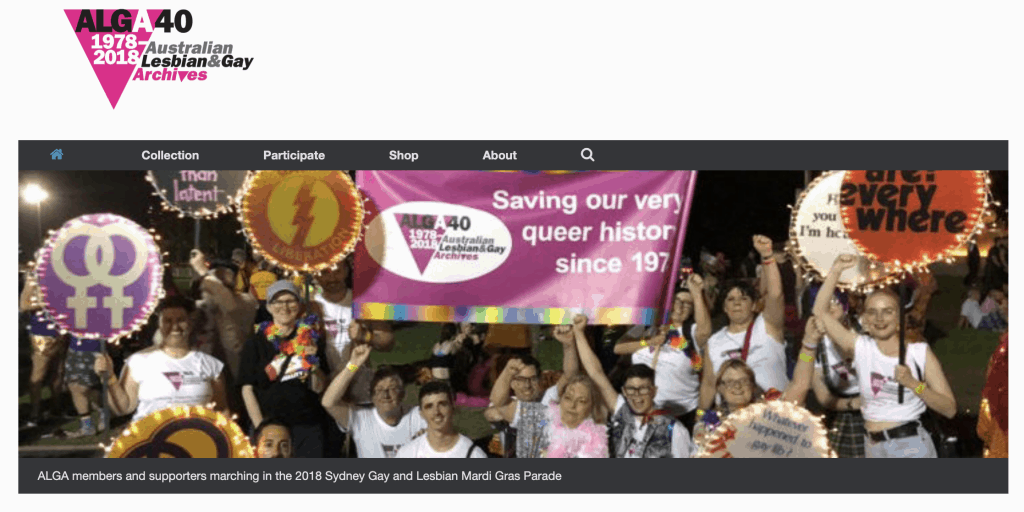 screenshot of website of Australian Gay and Lesbian Archives