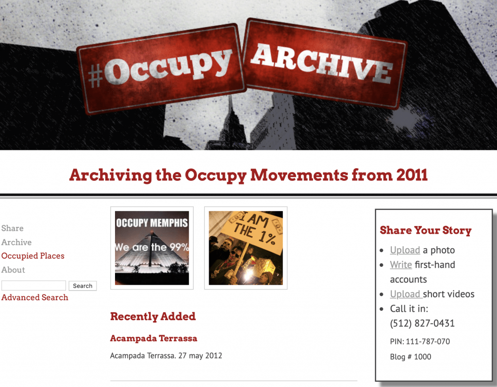 Occupy Archive website screenshot