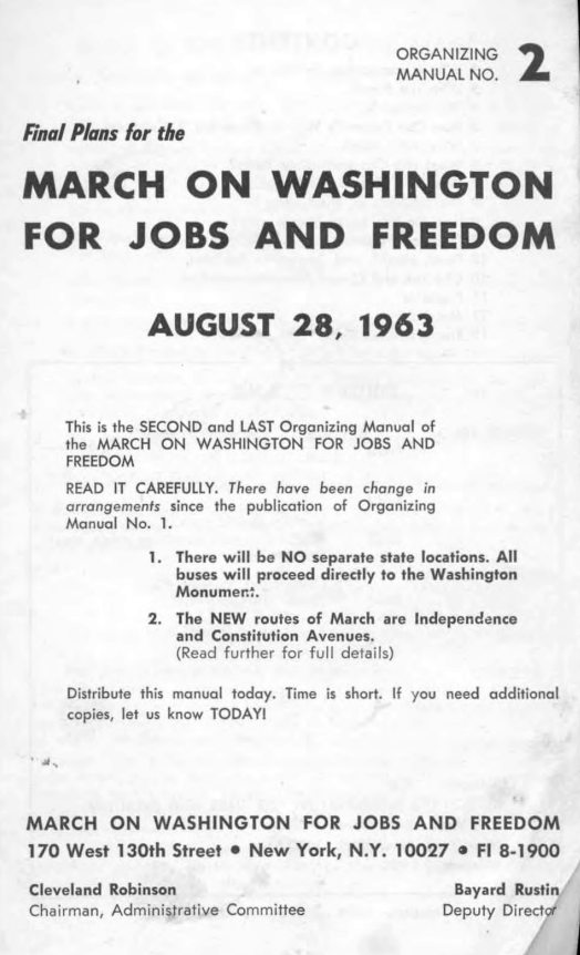 screenshot of the first page of Bayard Rustin's organising manual for the march on washington in 1963