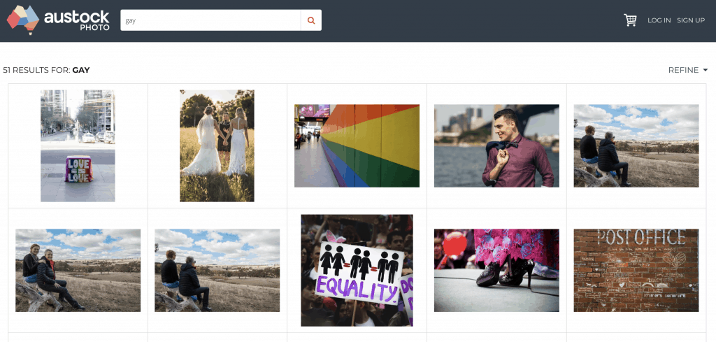 screenshot of austock photo library with images representing equality