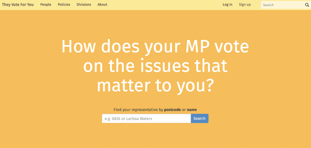website screenshot of question "how does your mp vote on the issues that matter to you?"