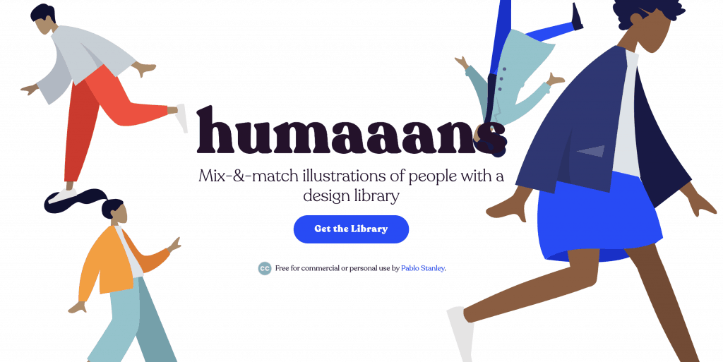 screenshot of humaaans website with 4 illustrations of people walking across screen