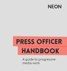 Front cover of the Press Officer Handbook (no images).