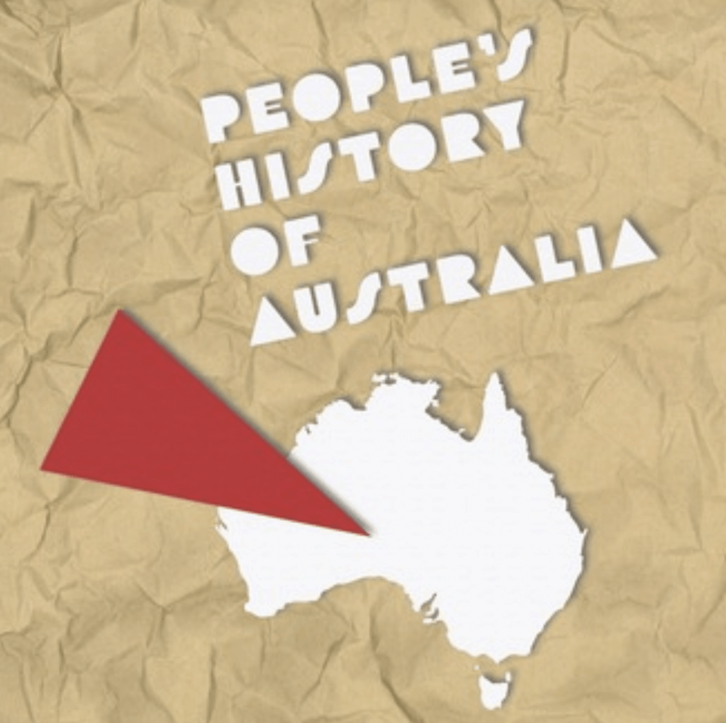 paper cut of a red triangle pointing to a cut out of australia