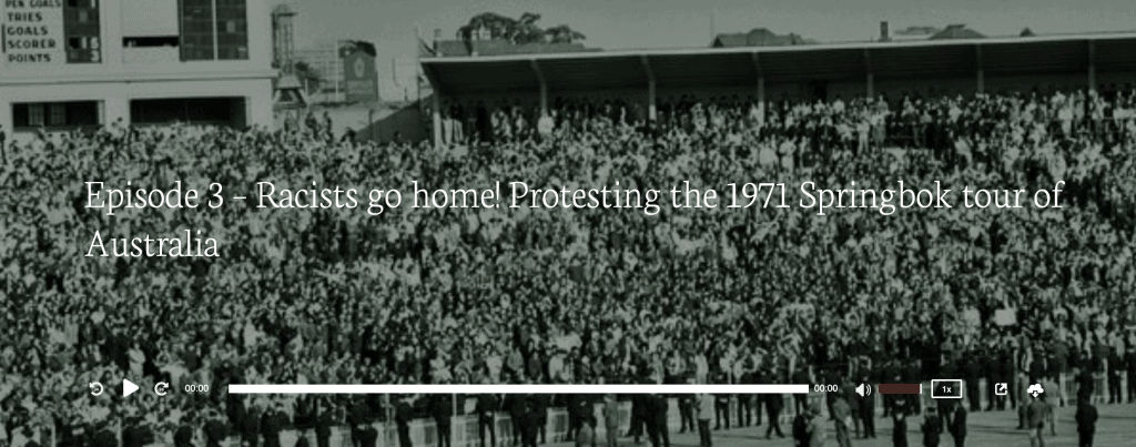 In 1971,Protesters against a sporting tour by the white supremacist South African rugby union team – the Springbok.