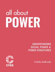 pink publication cover 'All About Powe: Understanding social power and power structures' , by Srilatha Batliwala.