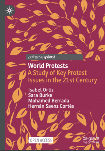 book cover with illustration of swirling leaves. Text reads World Protests A study of Key protest issues in the 21st century