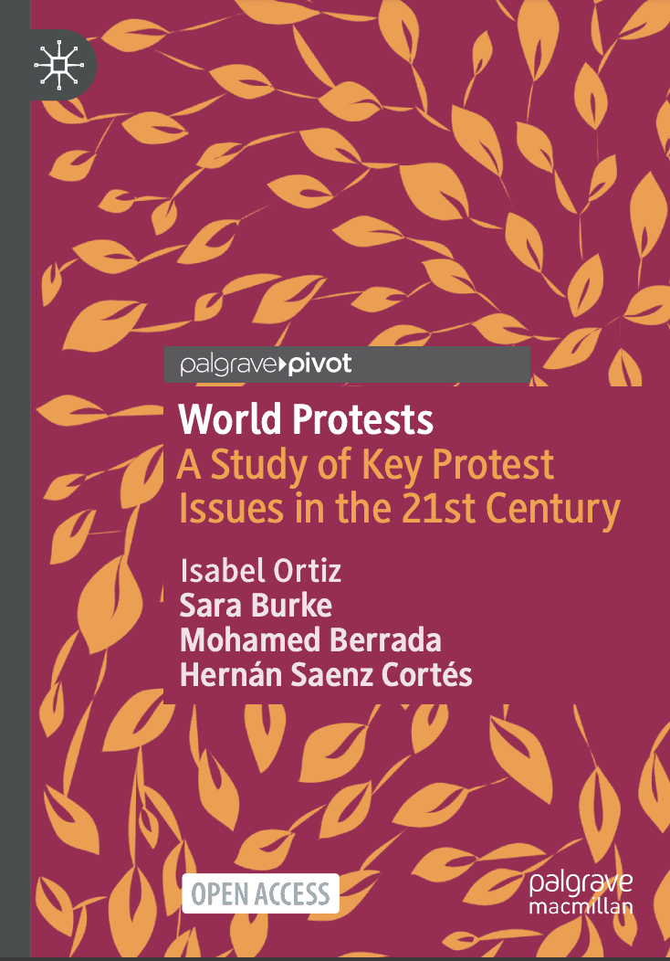 book cover with illustration of swirling leaves. Text reads World Protests A study of Key protest issues in the 21st century