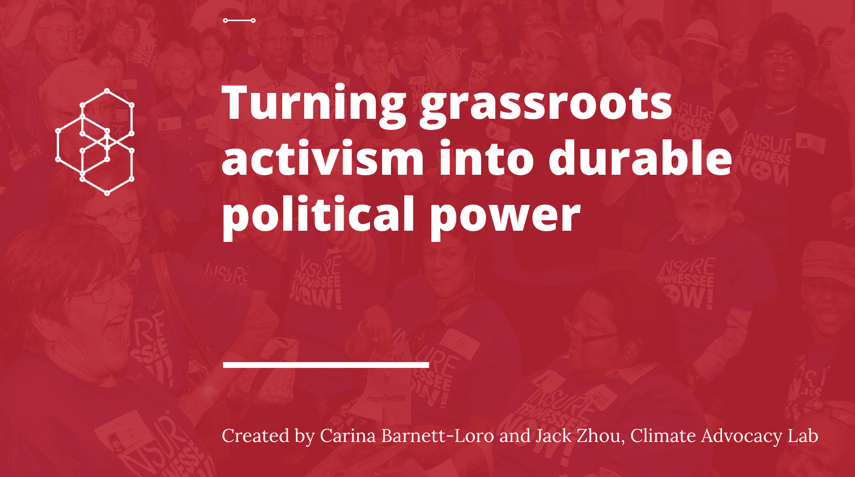 Presentation slides front slide with PowerLabs video text reads - turning grassroots activism into durable political power|slide title - Capacity building at the Intersection: The role of protest. Three circles each with a word in it. The three words are narrative