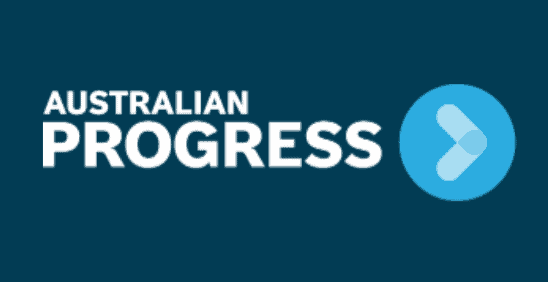 australian progress logo with blue arrow in blue circle