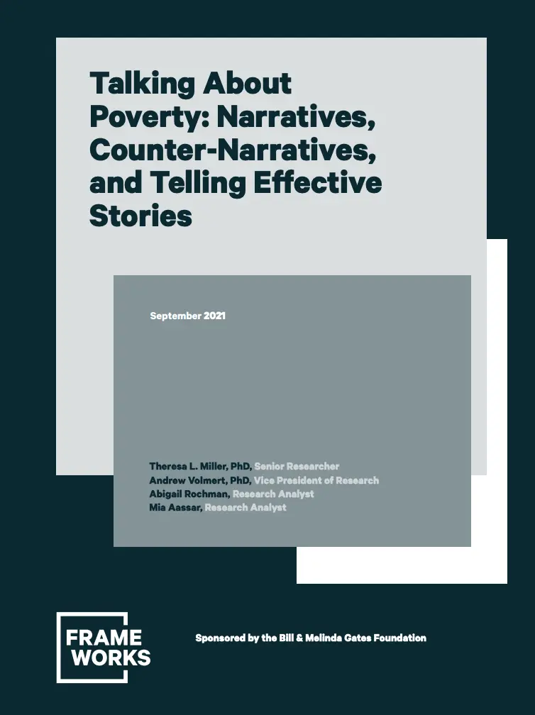 Report cover - Title reads 'Talking About Poverty Narratives