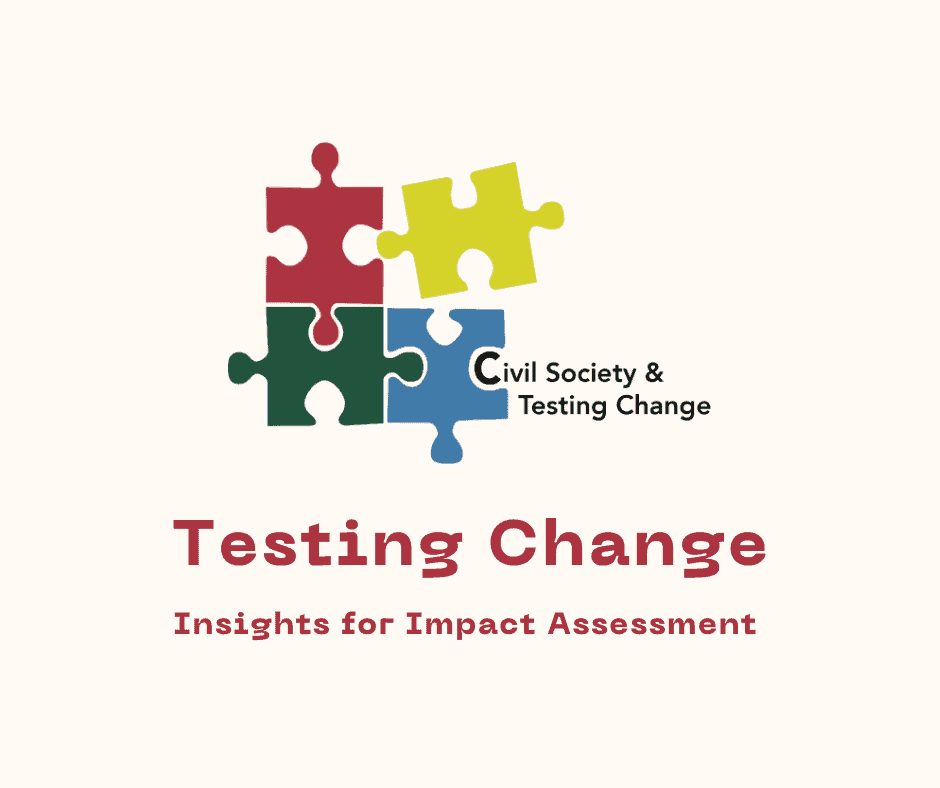 Title reads 'Testing Change Insights for Impact Assessment'. Logo is four different coloured puzzle pieces.|