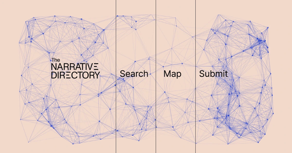 Screenshot of website titled 'The Narrative Directory.' There are three columns - text for each column reads 'Search