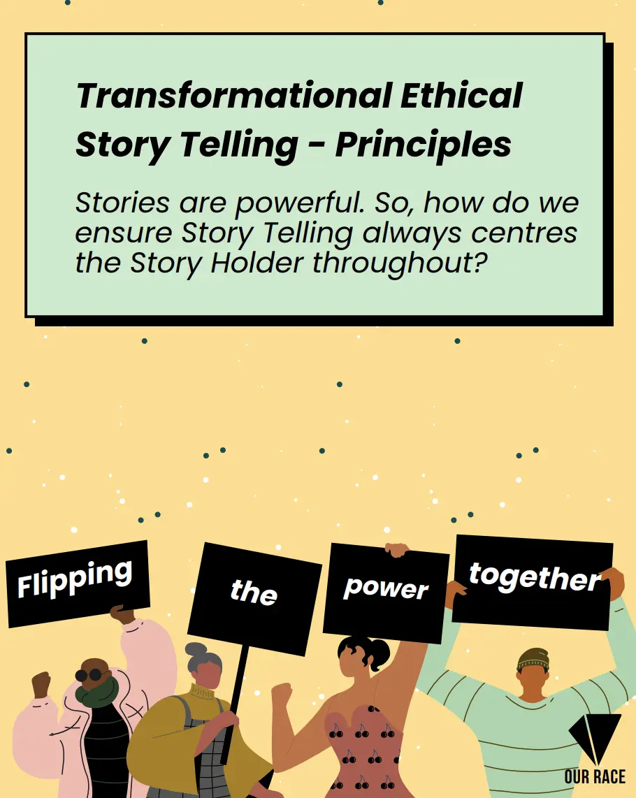 PDF cover - Title reads 'Transformational Ethical Story Telling Principles'. Text under title reads 'Stories are powerful. So