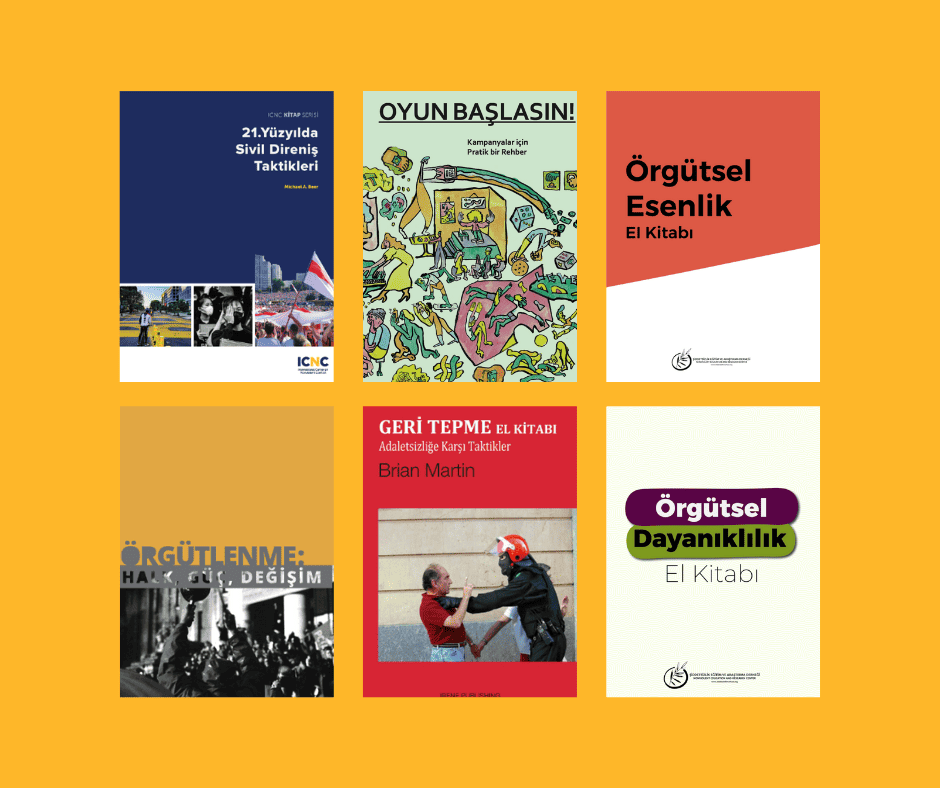 6 report covers of publications in Turkish about organizing