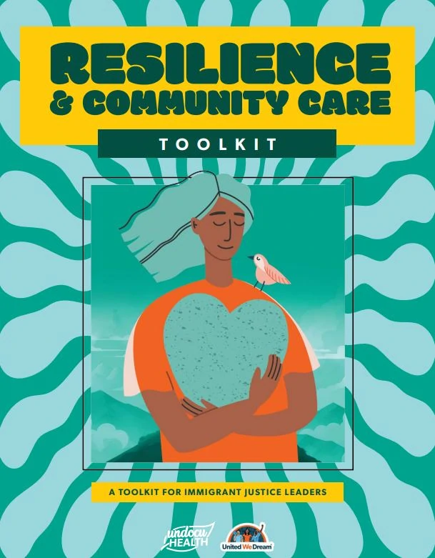 An image of a person hugging a heart accompanied by text which reads Resilience and Community Care Toolkit