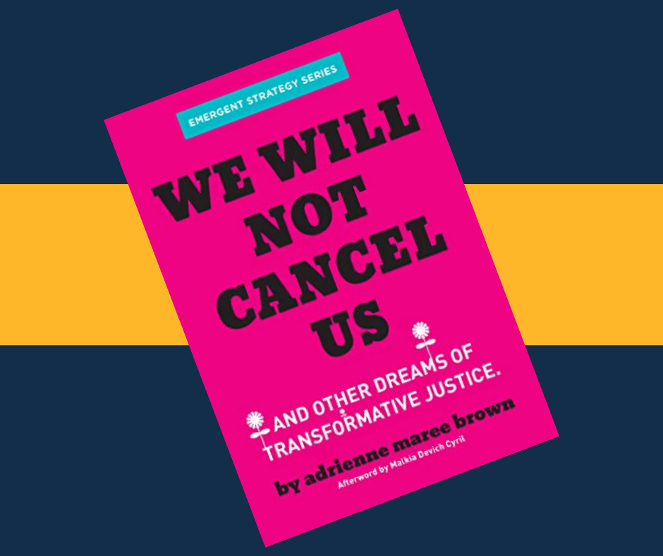 Cover of the booklet We Will Not Cancel Us. The cover is bright pink with black text.