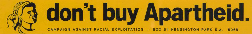 Sticker: 'Don't Buy Apartheid'.