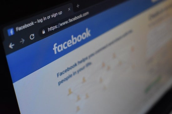 Web browser with facebook landing page open