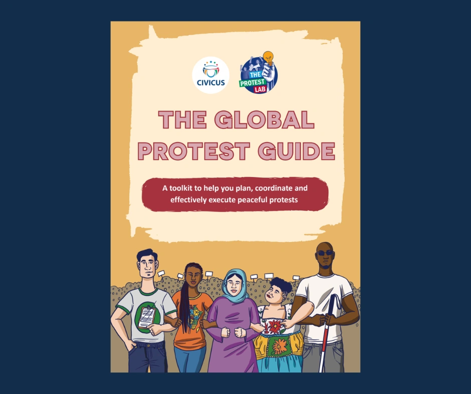 Guide front cover - Title reads 'The Global Protest Guide'.