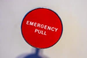Red lever with the words 'Emergency Pull'