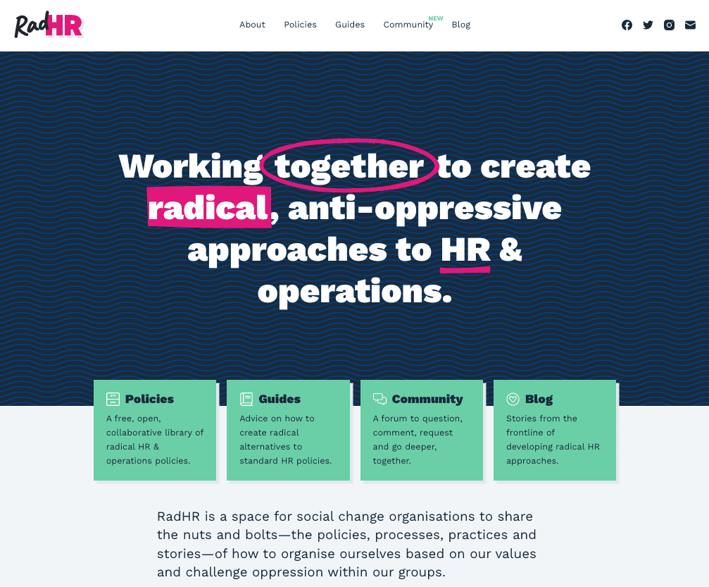 screenshot of the radhr website