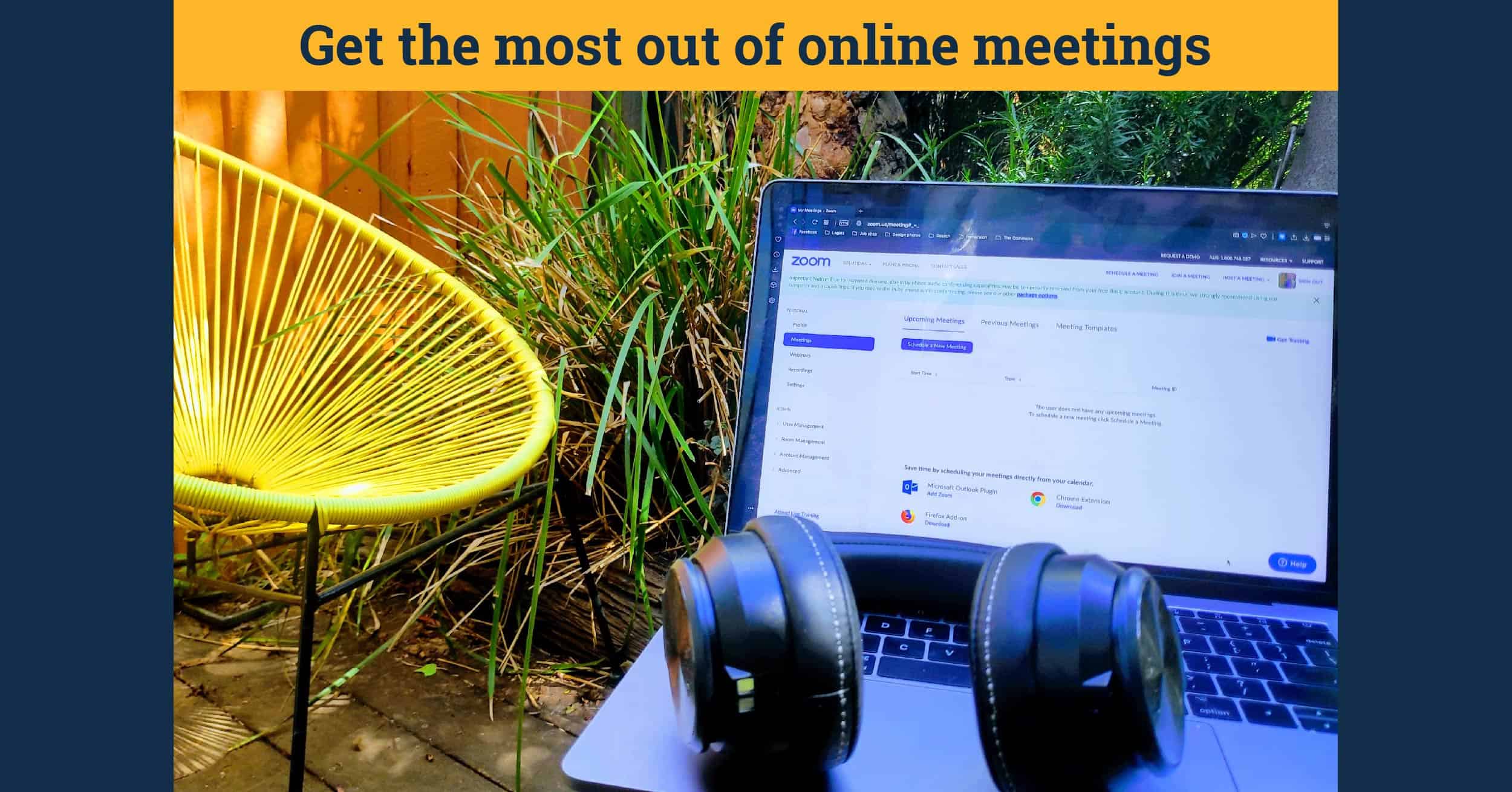 laptop and headphones outside in garden setting|laptop and headphones outside in garden setting